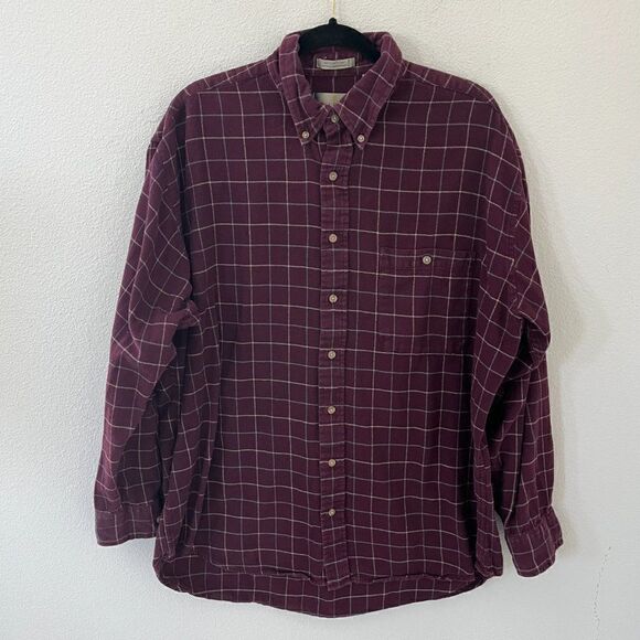 Bill Blass Mens Plaid Shirt Extra Large Tall XLT Maroon Cotton - Picture 8 of 16